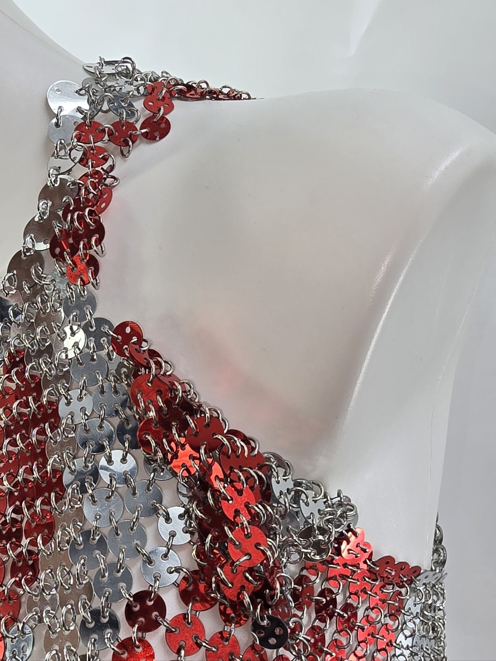 PACO RABANNE HEART Runway Sequin Midi Dress in Red and Silver - Picture 6 of 15